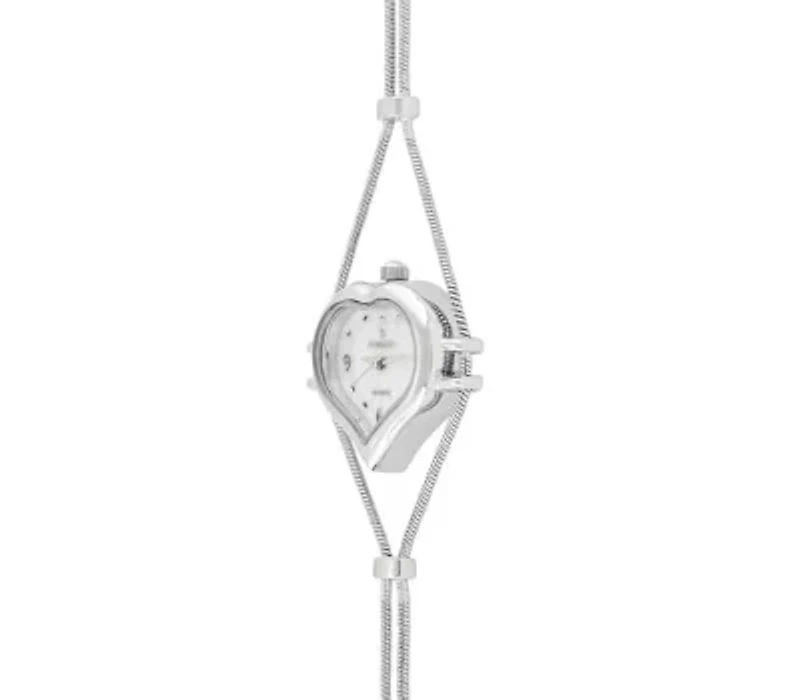Womens Silver Heart Shape Wire Watch with White dial