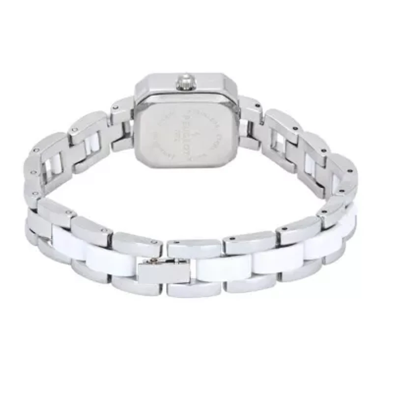 Womens Crystal Accented Square Silver-Tone Acrylic Link Watch