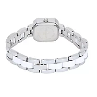 Womens Crystal Accented Square Silver-Tone Acrylic Link Watch