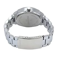 Women's 40mm Silver Boyfriend Bracelet Watch with Blue Dial & Crystal Bezel