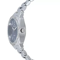 Women's 40mm Silver Boyfriend Bracelet Watch with Blue Dial & Crystal Bezel