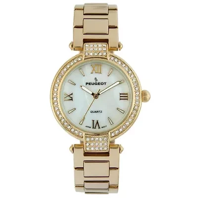 Women 38mm Gold Plated Bracelet Watch With Crystal Bezel