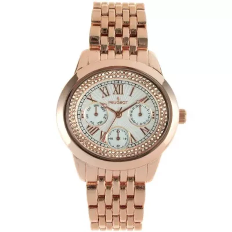 Women's Rose Gold 40mm Multi-Function Watch with Crystal Bezel