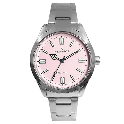 Peugeot Women's 36mm Sport Watch with Pink Dial and Stainless Steel Bracelet