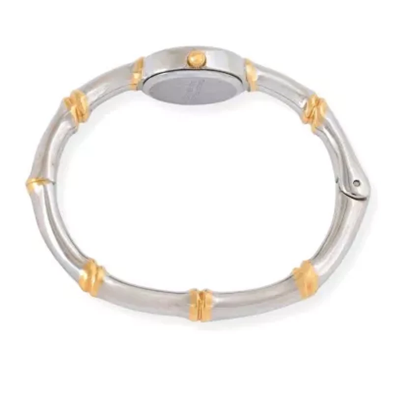 Women's Oval 20mm Two-Tone Bamboo Design Bangle Bracelet Watch