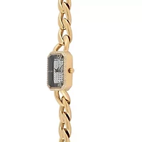 Womens 14K Gold-Plated Rectangular Link Bracelet Watch-Crystal Studded Face