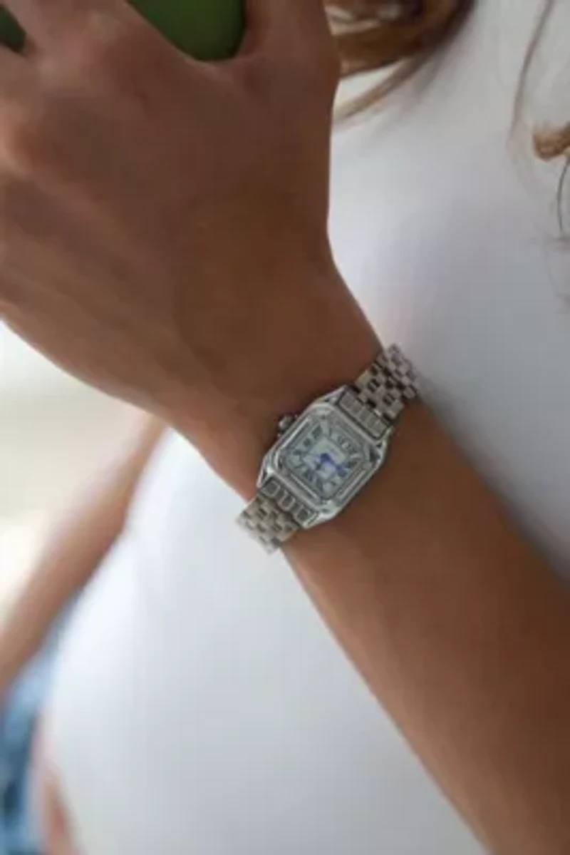 Womens 20x22mm Silver-Tone Panther Link Bracelet Watch