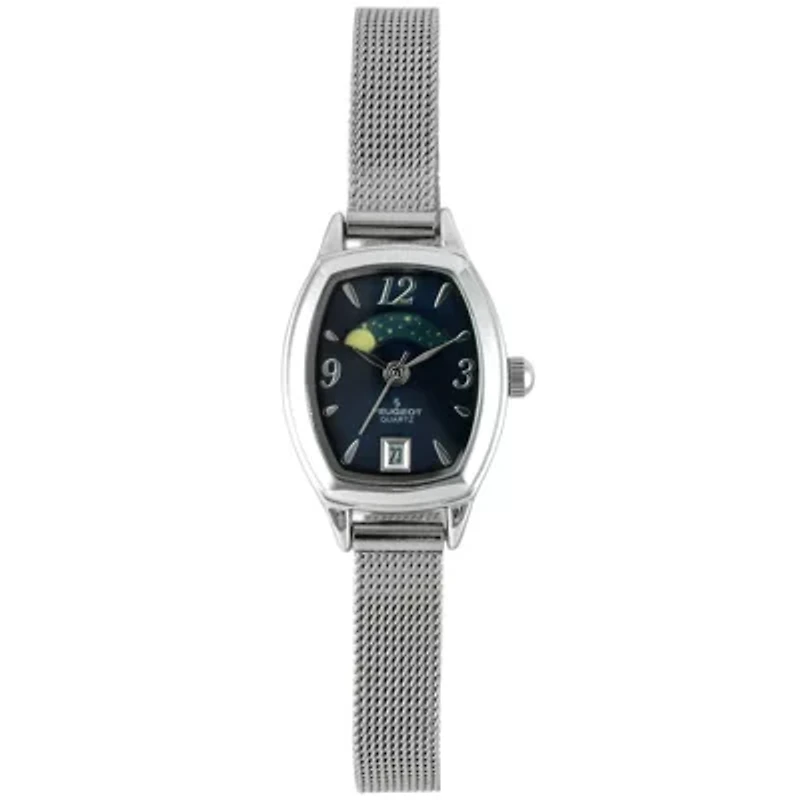Peugeot Women's Blue Dial  Sun Moon Watch 30x20mm Calendar Mesh Bracelet