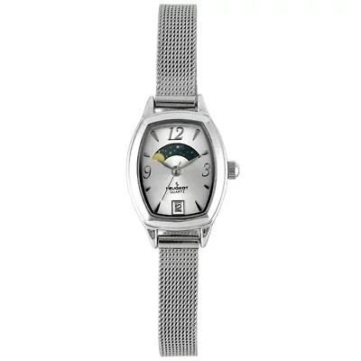 Peugeot Women's Silver Dial  Sun Moon Watch 30x20mm Calendar Mesh Bracelet