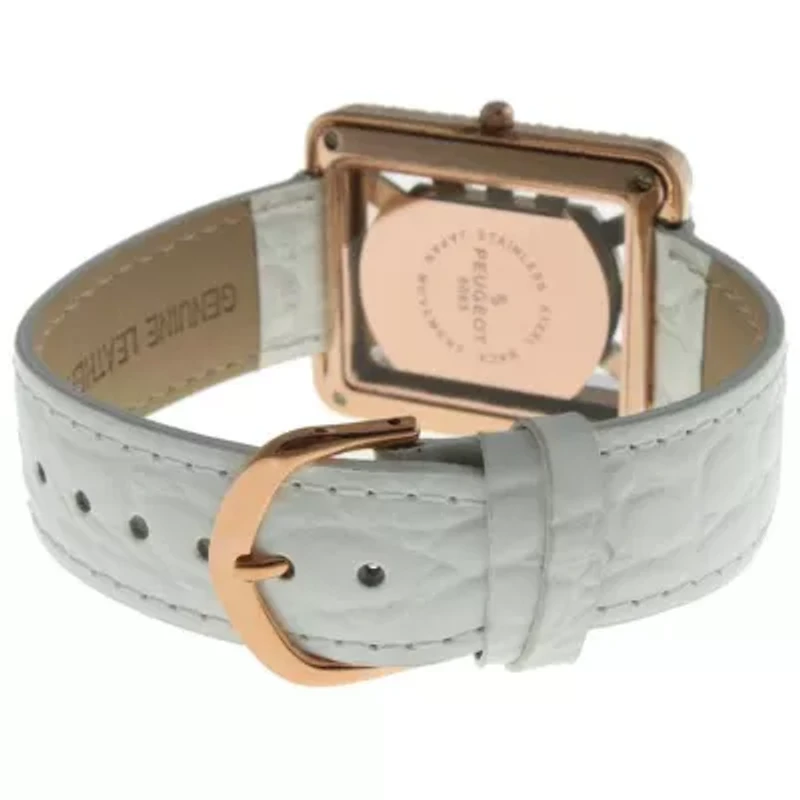 Women's Couture Crystal Gold Watch Tank shape with White Leather Strap