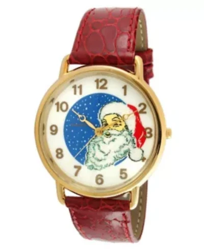 Unisex 34mm Round Novelty Santa Claus Watch with Red Leather Strap