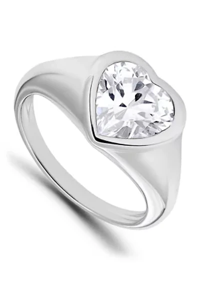 Sterling Silver Heart Shaped Cubic Zirconia Ring