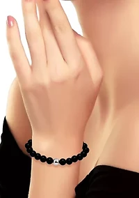 Fine Silver Plated Beaded Stretch Bracelet