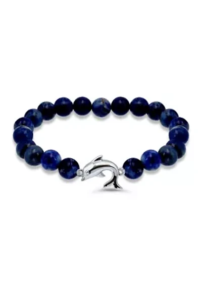 Silver Plated Dolphin Charm Beaded Stretch Bracelets