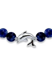 Silver Plated Dolphin Charm Beaded Stretch Bracelets
