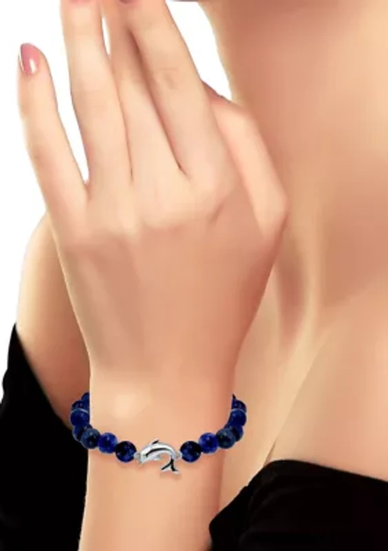 Silver Plated Dolphin Charm Beaded Stretch Bracelets