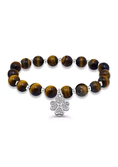 Silver Plated Clover Charm Stretch Bracelet