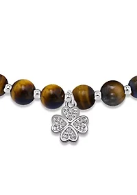 Silver Plated Clover Charm Stretch Bracelet