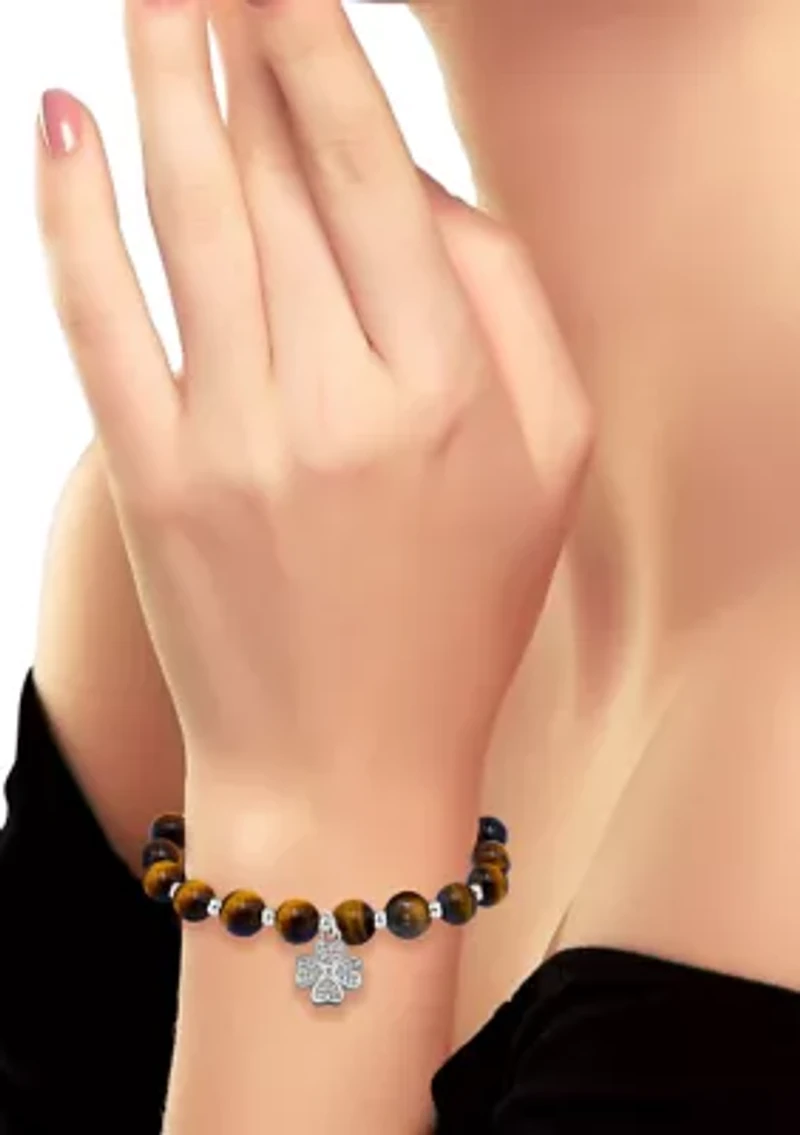 Silver Plated Clover Charm Stretch Bracelet