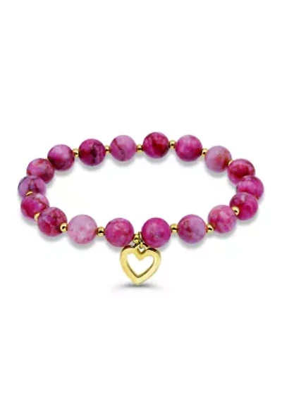 Fine Plated Heart Charm Beaded Stretch Bracelet