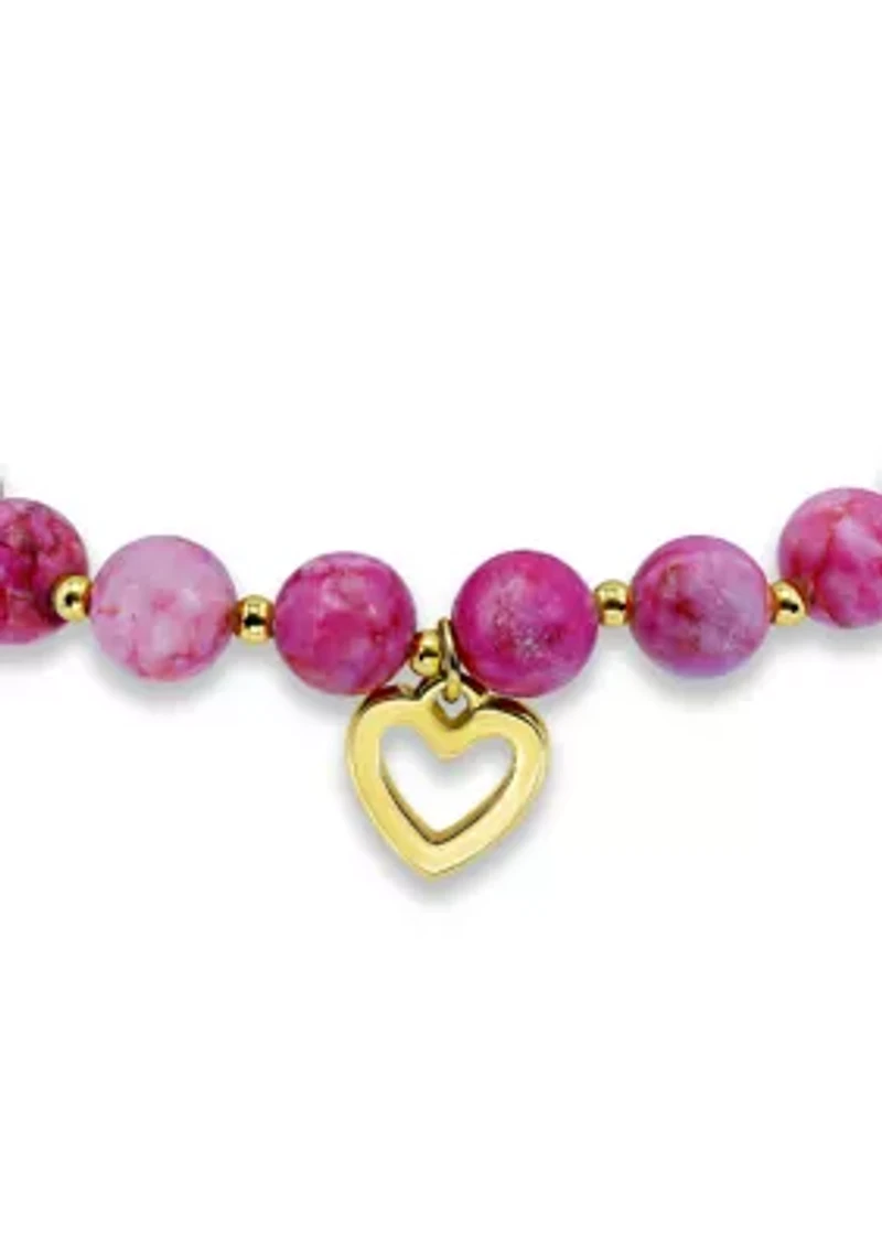 Fine Plated Heart Charm Beaded Stretch Bracelet