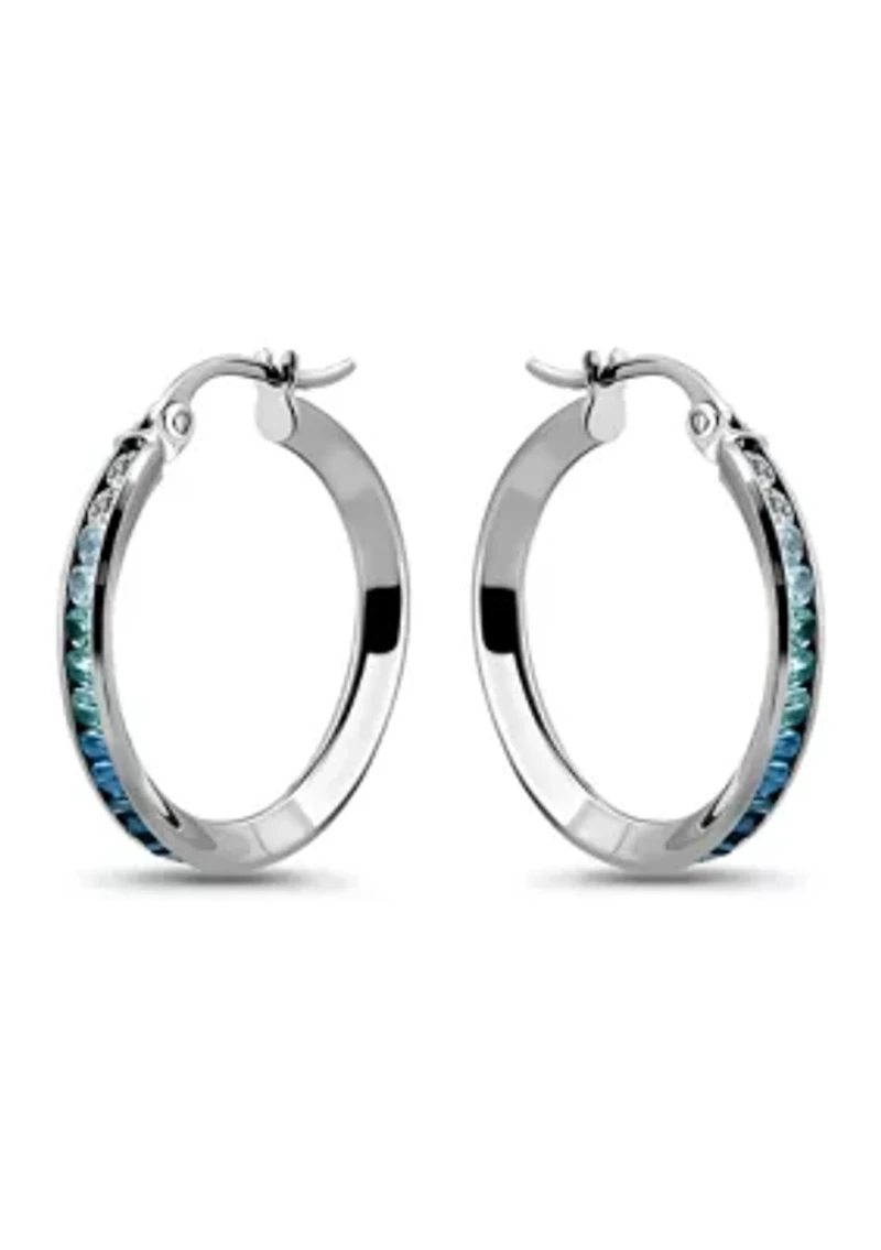 Sterling Silver Round Blue Ombré Cubic Zirconia Hoop Earrings