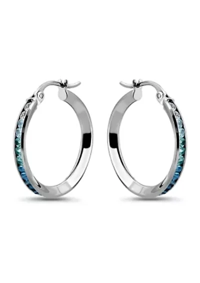 Sterling Silver Round Blue Ombré Cubic Zirconia Hoop Earrings