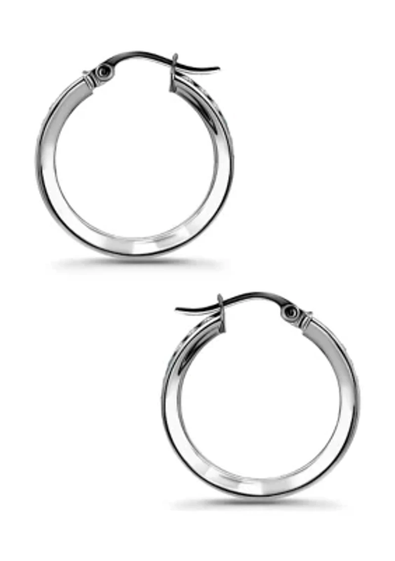 Sterling Silver Round Blue Ombré Cubic Zirconia Hoop Earrings