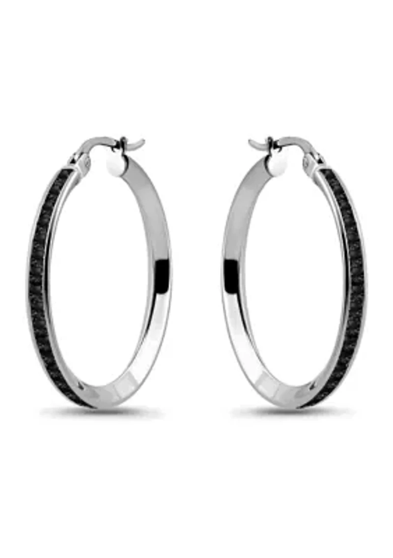 Sterling Silver Round Channel Set Hoop Earrings