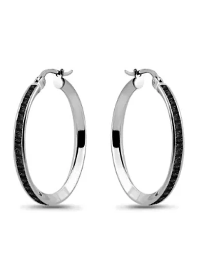 Sterling Silver Round Channel Set Hoop Earrings