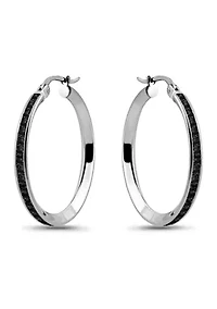 Sterling Silver Round Channel Set Hoop Earrings