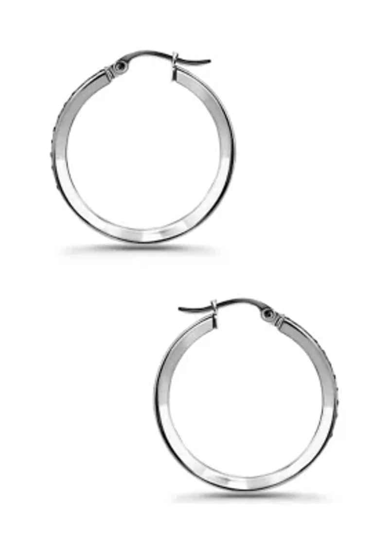 Sterling Silver Round Channel Set Hoop Earrings
