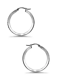 Sterling Silver Round Channel Set Hoop Earrings