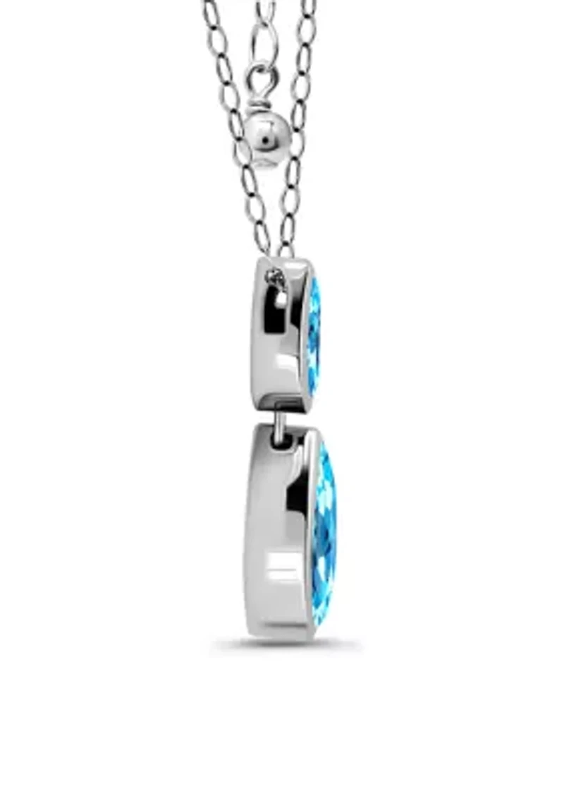 Sterling Silver Marquise Cubic Zirconia Bezel Pendant Necklace