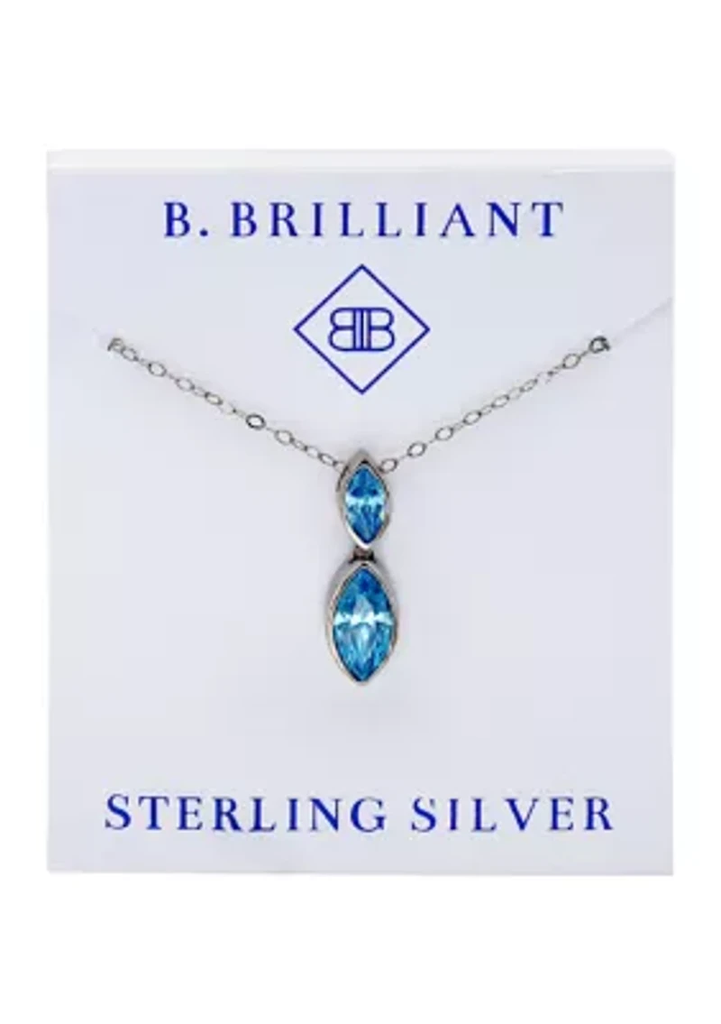 Sterling Silver Marquise Cubic Zirconia Bezel Pendant Necklace