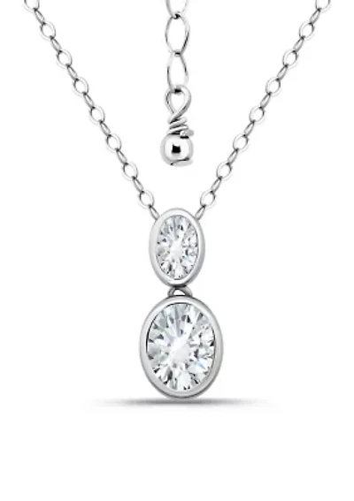 Sterling Silver Oval Cubic Zirconia Bezel Pendant Necklace