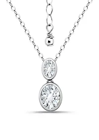 Sterling Silver Oval Cubic Zirconia Bezel Pendant Necklace