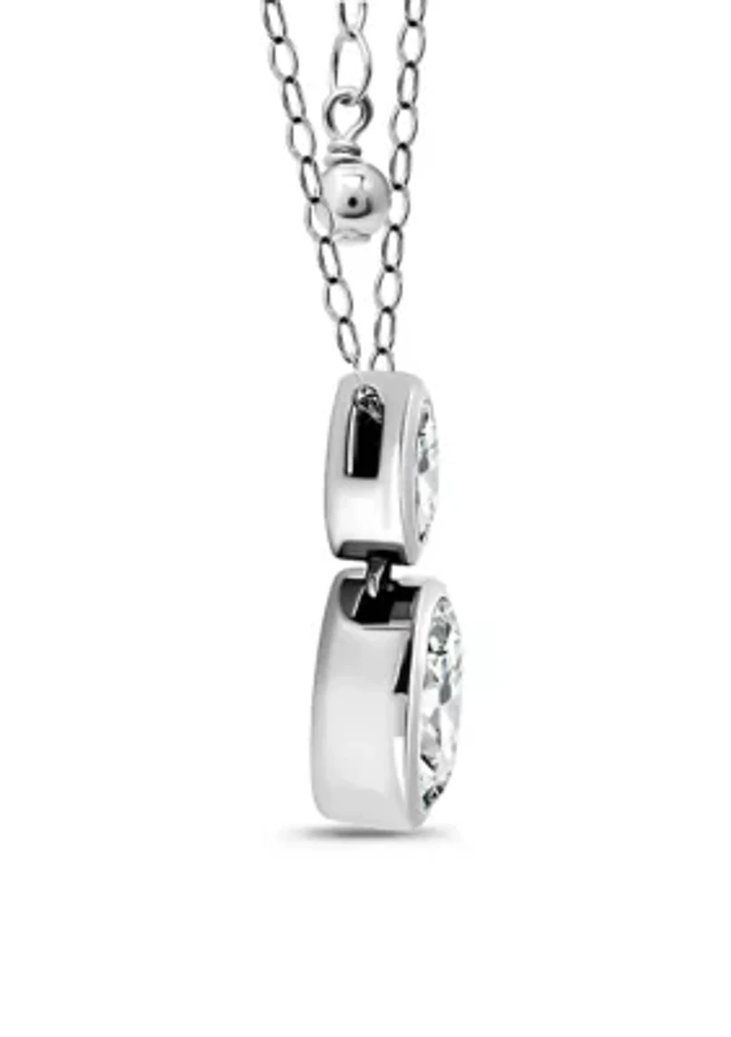 Sterling Silver Oval Cubic Zirconia Bezel Pendant Necklace