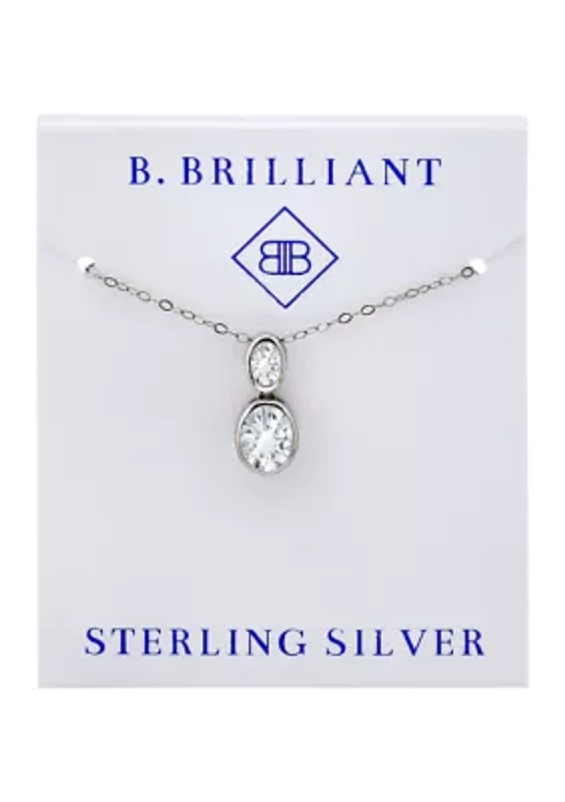 Sterling Silver Oval Cubic Zirconia Bezel Pendant Necklace