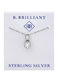 Sterling Silver Oval Cubic Zirconia Bezel Pendant Necklace
