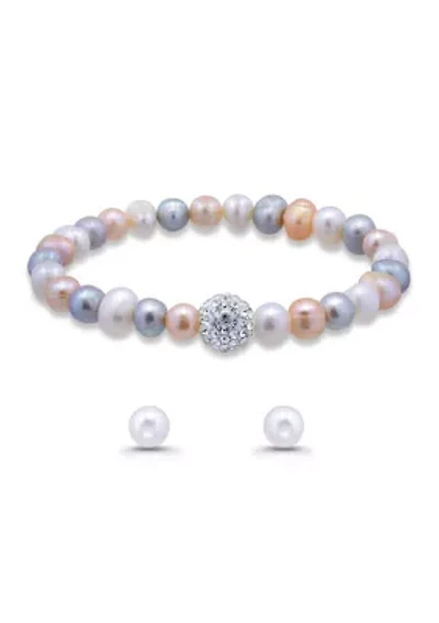 Multi-Bead Stretch Bracelet and Stud Earring Set