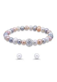 Multi-Bead Stretch Bracelet and Stud Earring Set