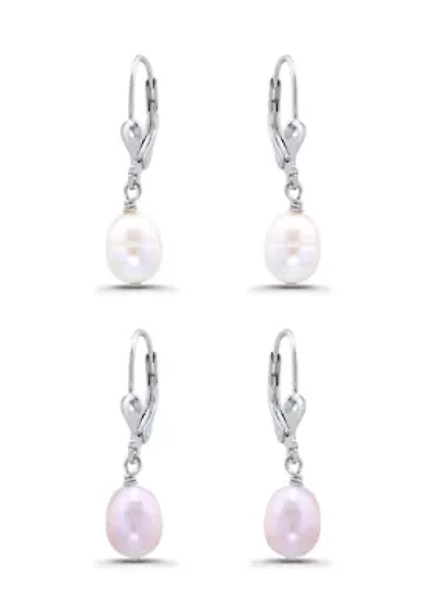 Oval Lever Back Drop Earring Set