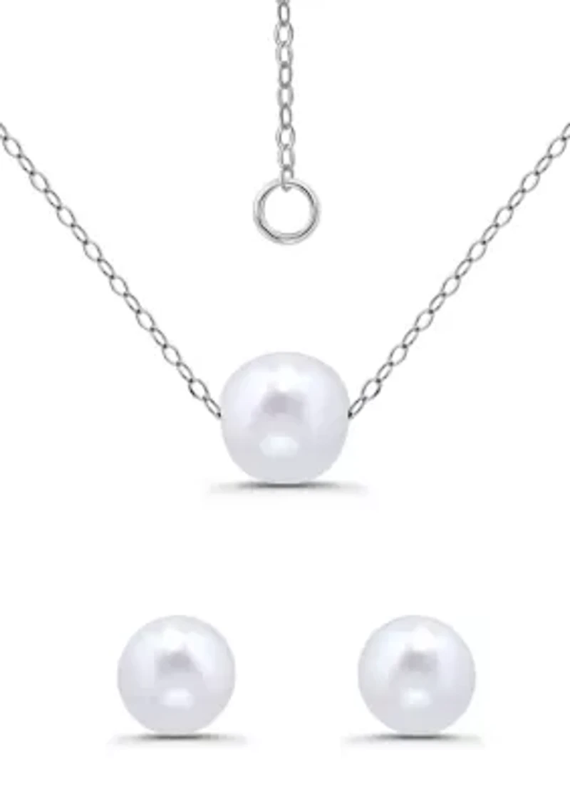 Sterling Silver Freshwater Pearl Necklace and Earring Set