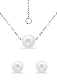 Sterling Silver Freshwater Pearl Necklace and Earring Set