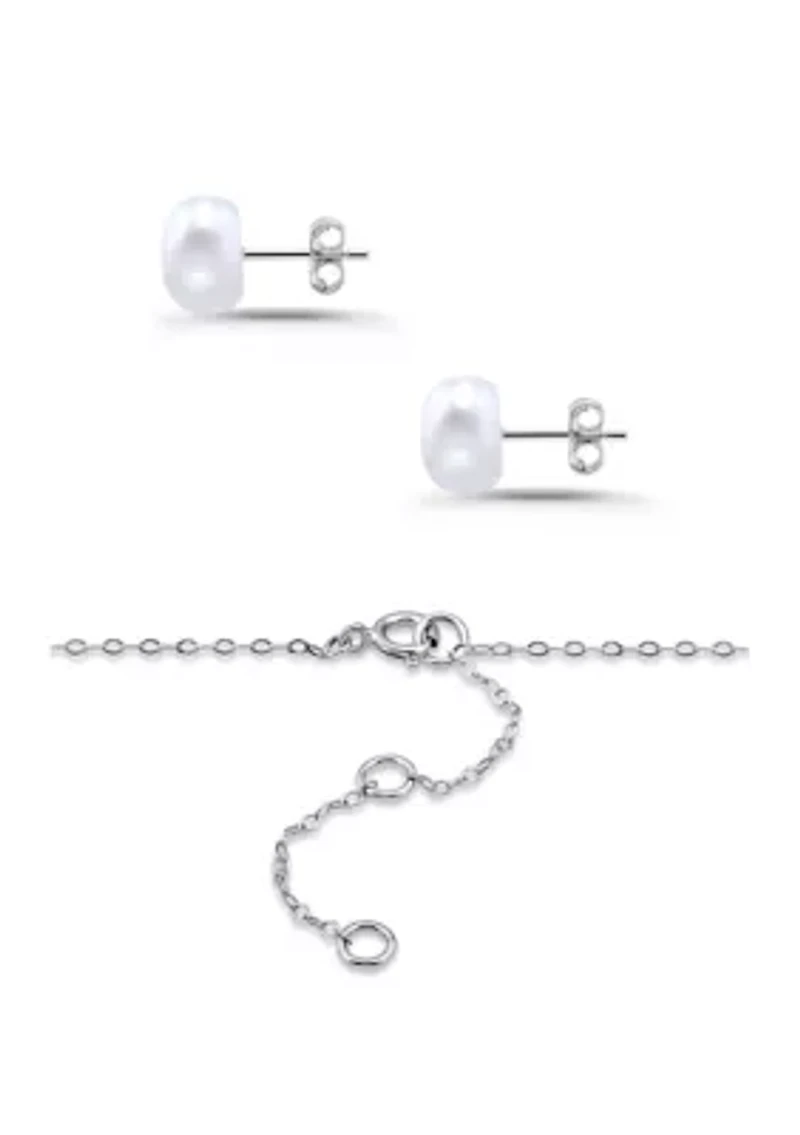 Sterling Silver Freshwater Pearl Necklace and Earring Set