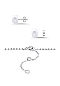 Sterling Silver Freshwater Pearl Necklace and Earring Set