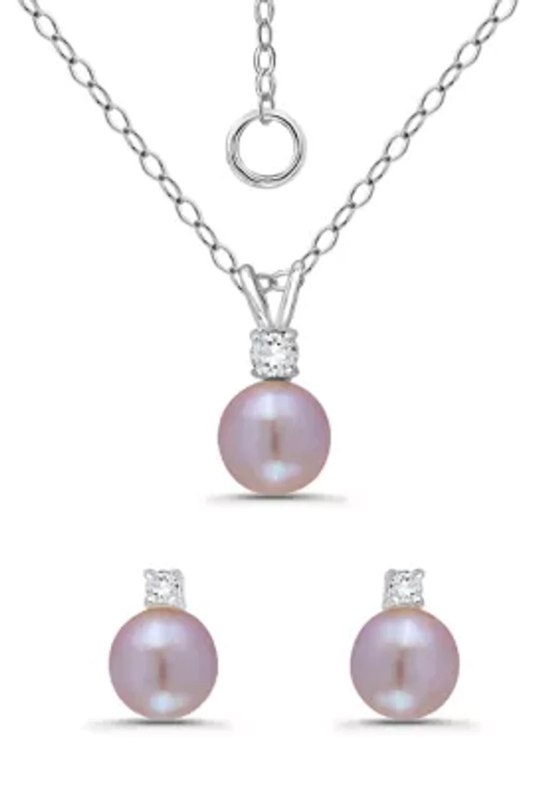 Sterling Silver Purple Bead Necklace and Earring Set