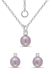Sterling Silver Purple Bead Necklace and Earring Set