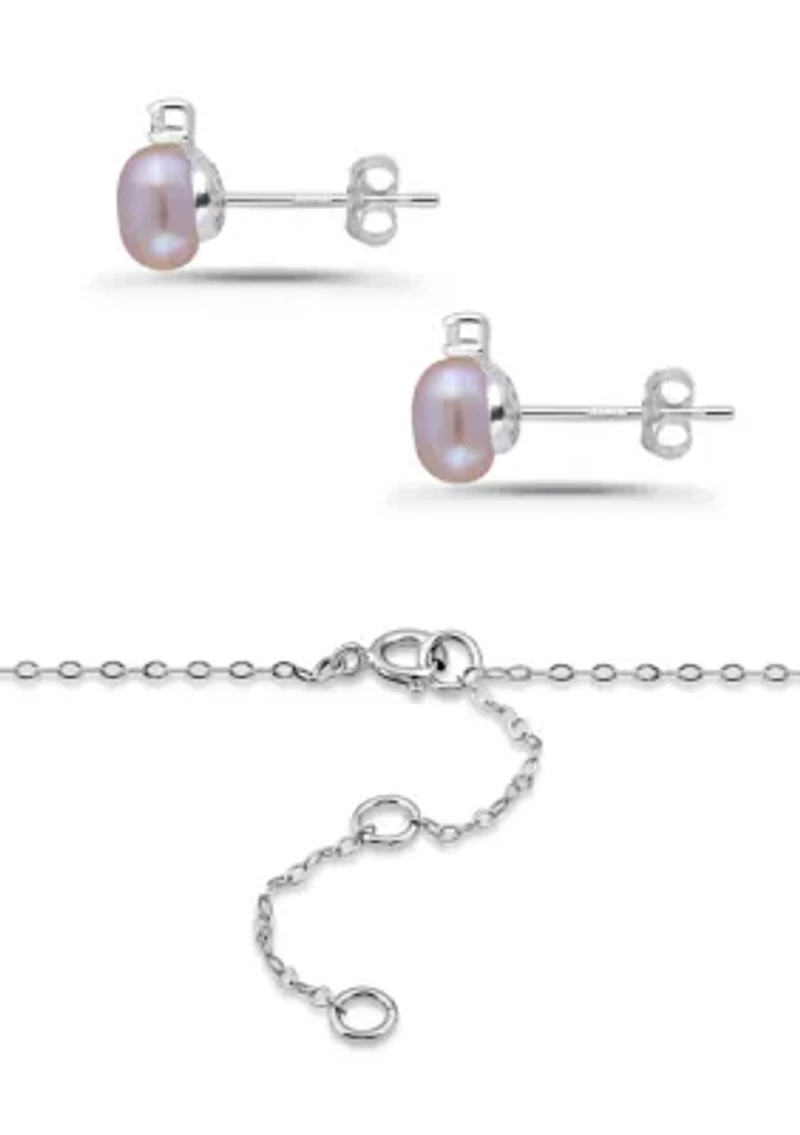 Sterling Silver Purple Bead Necklace and Earring Set
